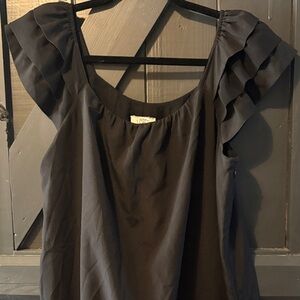 Ann Taylor Loft Black Ruffle Sleeve Dress